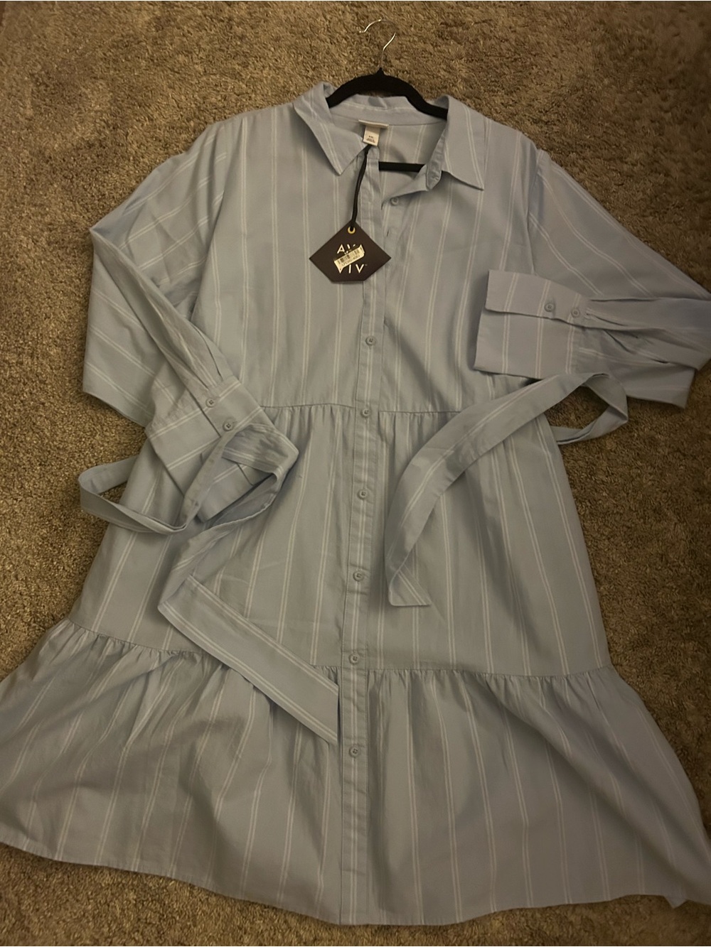 Ava & Viv Pale Blue Striped Button-Front Midi Shirt Dress